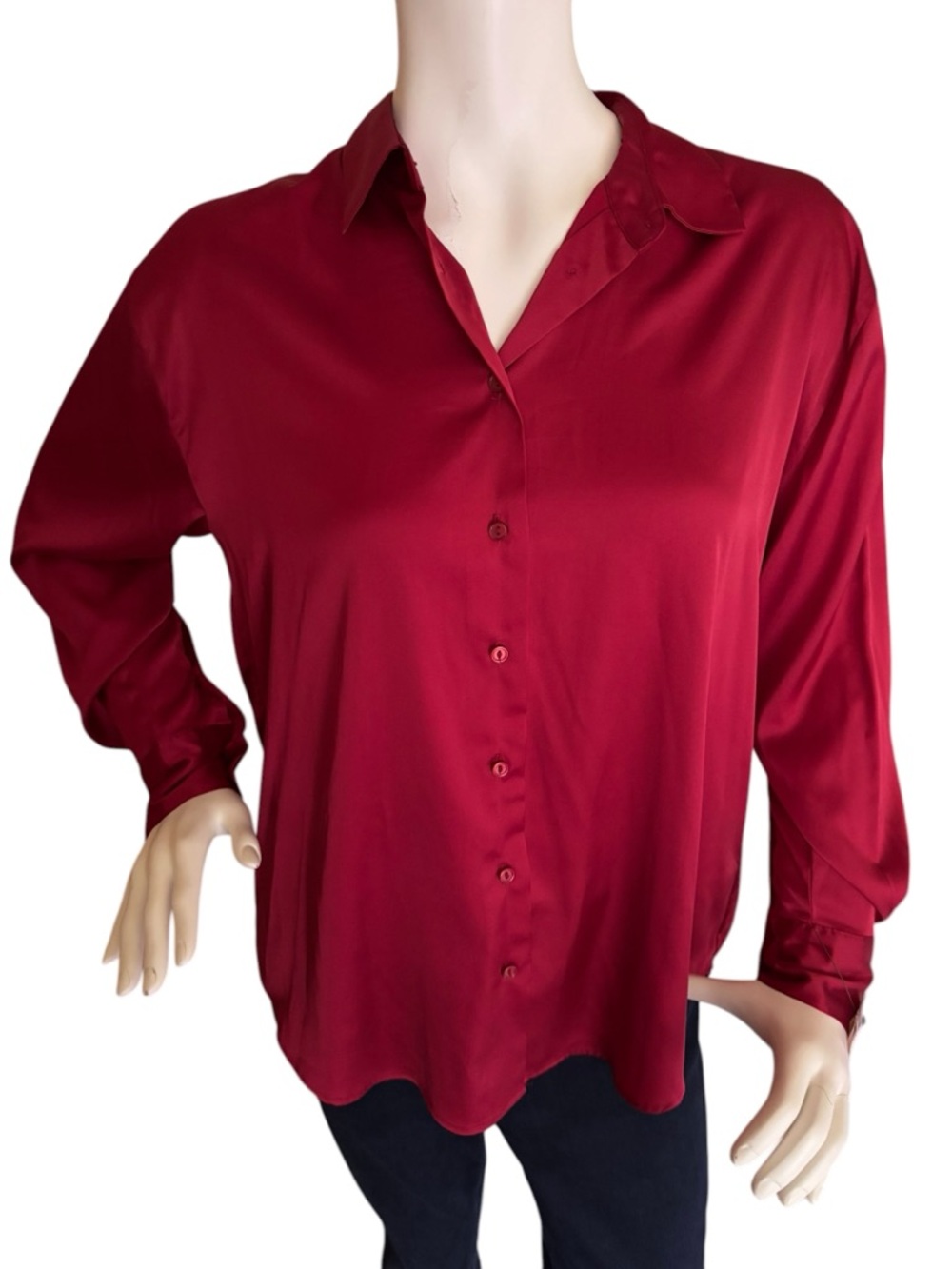 Tribal Jeans Women's Button-Front Satin Blouse - Earth Red, Small